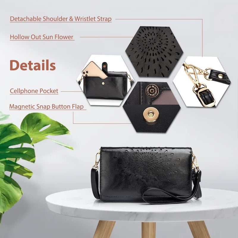 APHISON Multi-Function Small Crossbody Bags For Women,Cell Phone Shoulder Bag,Clutch Purse,RFID Wristlet Wallet,Card Holder Black - Image 5